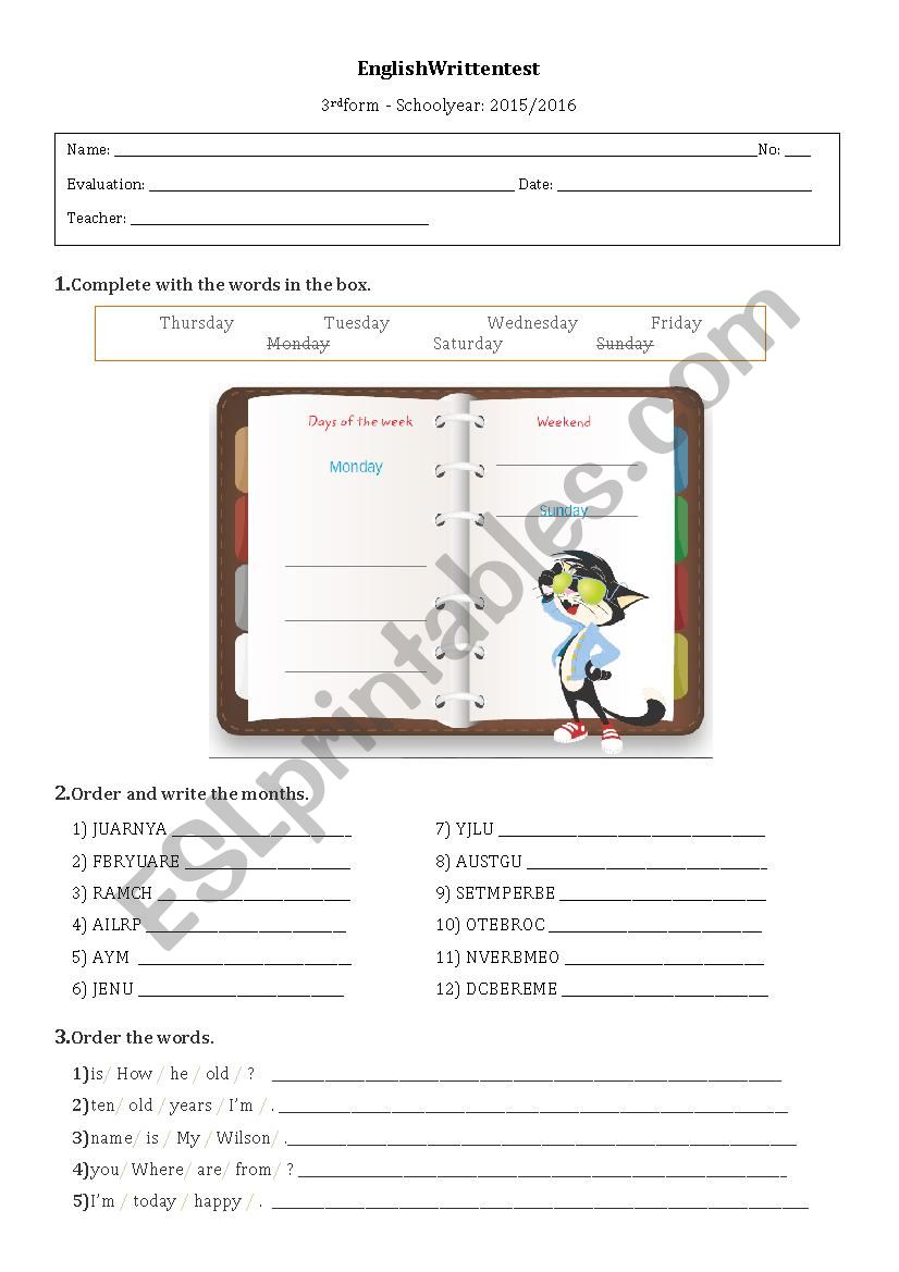 Test For 3rd Grade ESL Worksheet By Fairyland