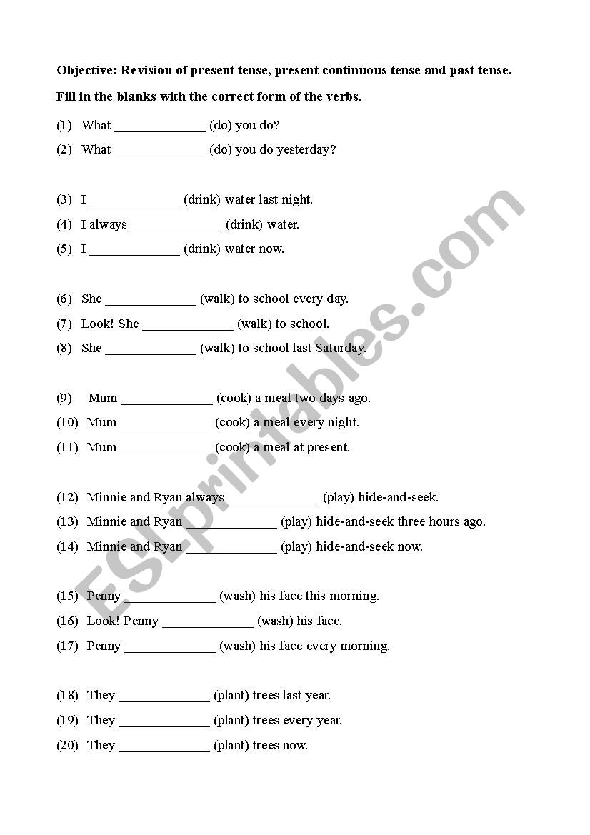 Tenses worksheet