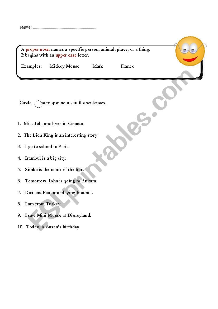 Proper Noun worksheet