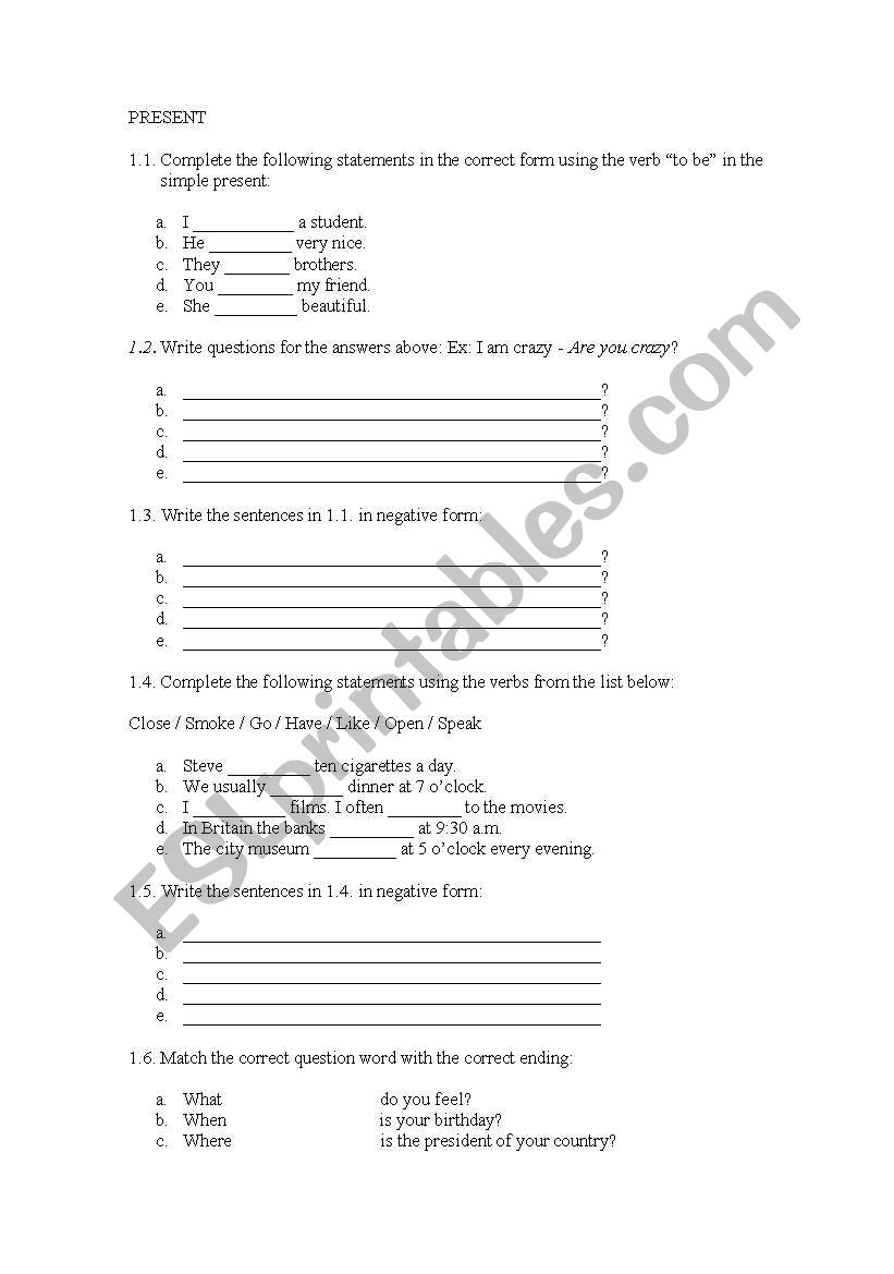 Intermediate English Exam worksheet