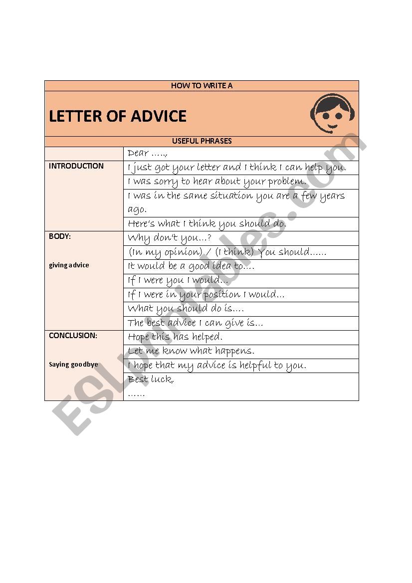 Letter Of Advice ESL Worksheet By Raire