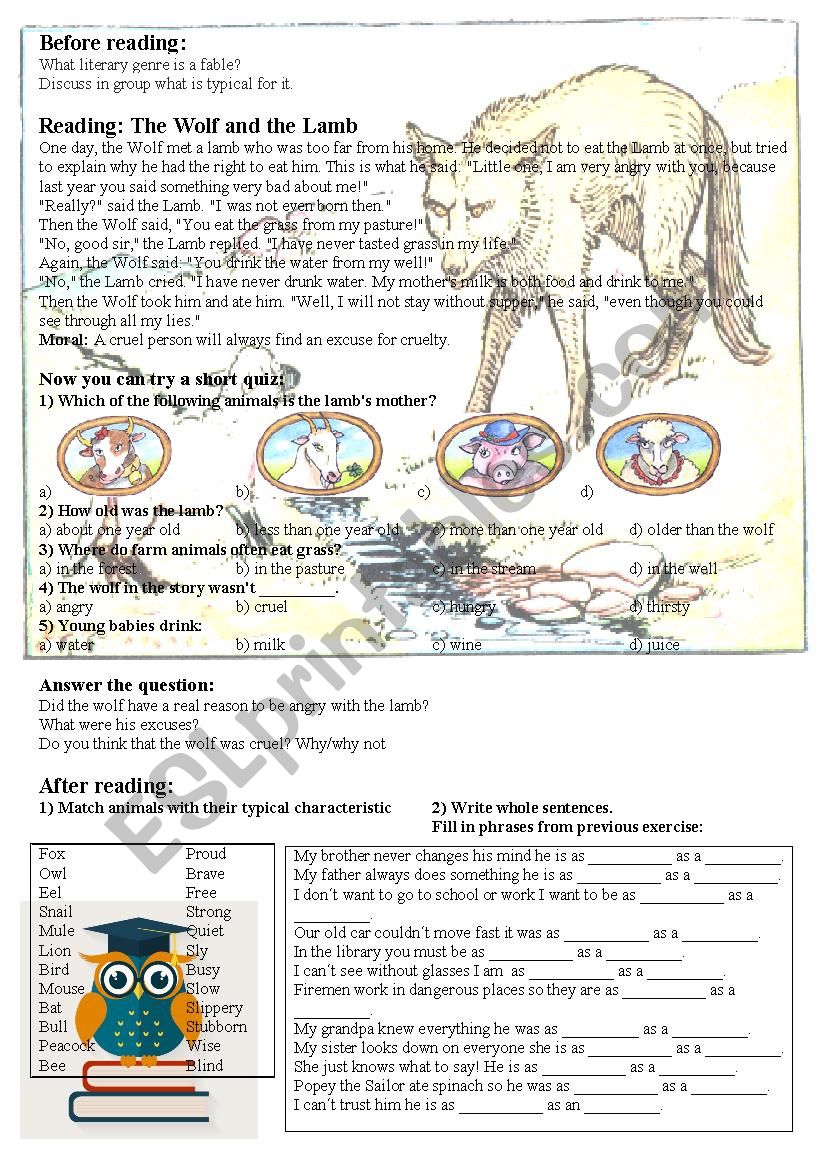The Wolf and the Lamb worksheet
