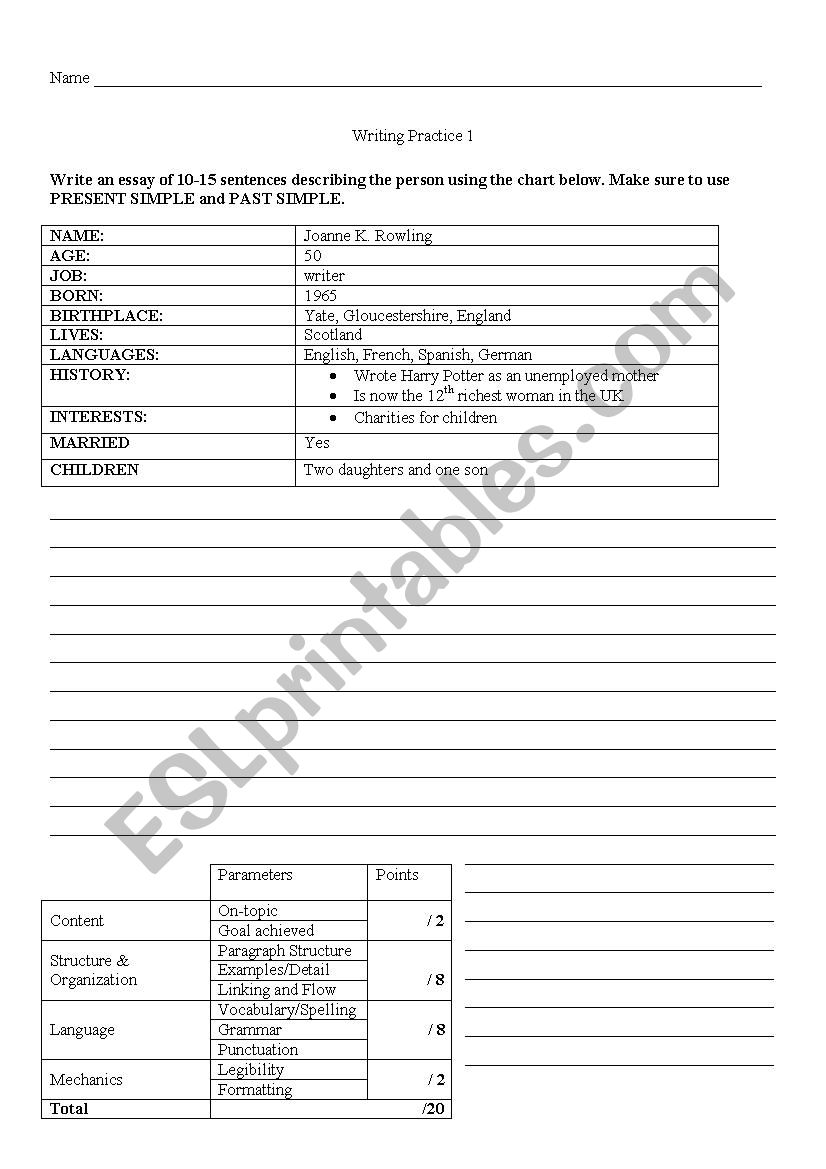 Writing Practice using present and past simple tense