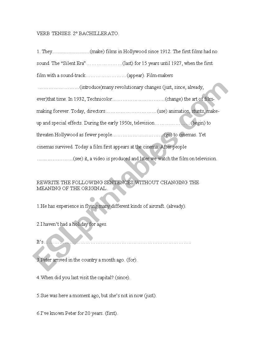 verb tenses worksheet