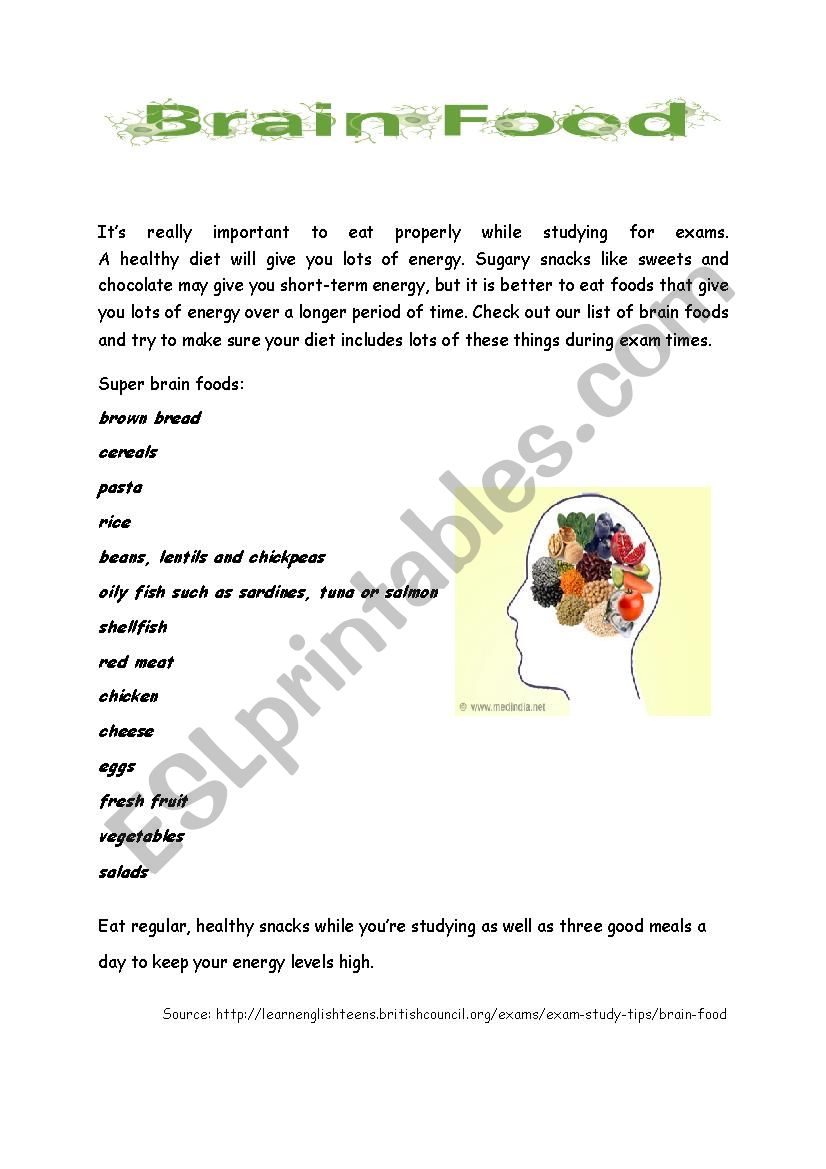 Brain food worksheet