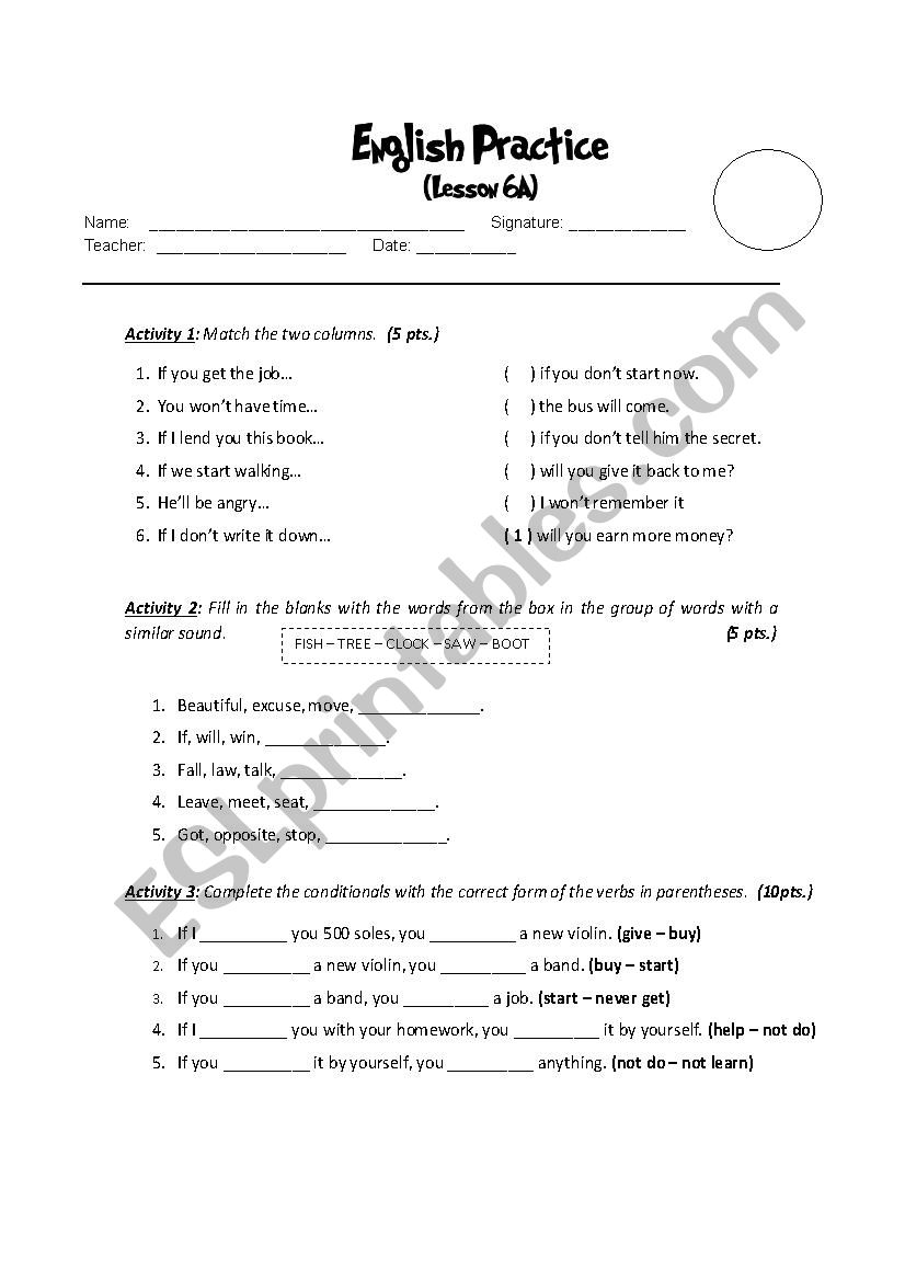 first conditional  worksheet