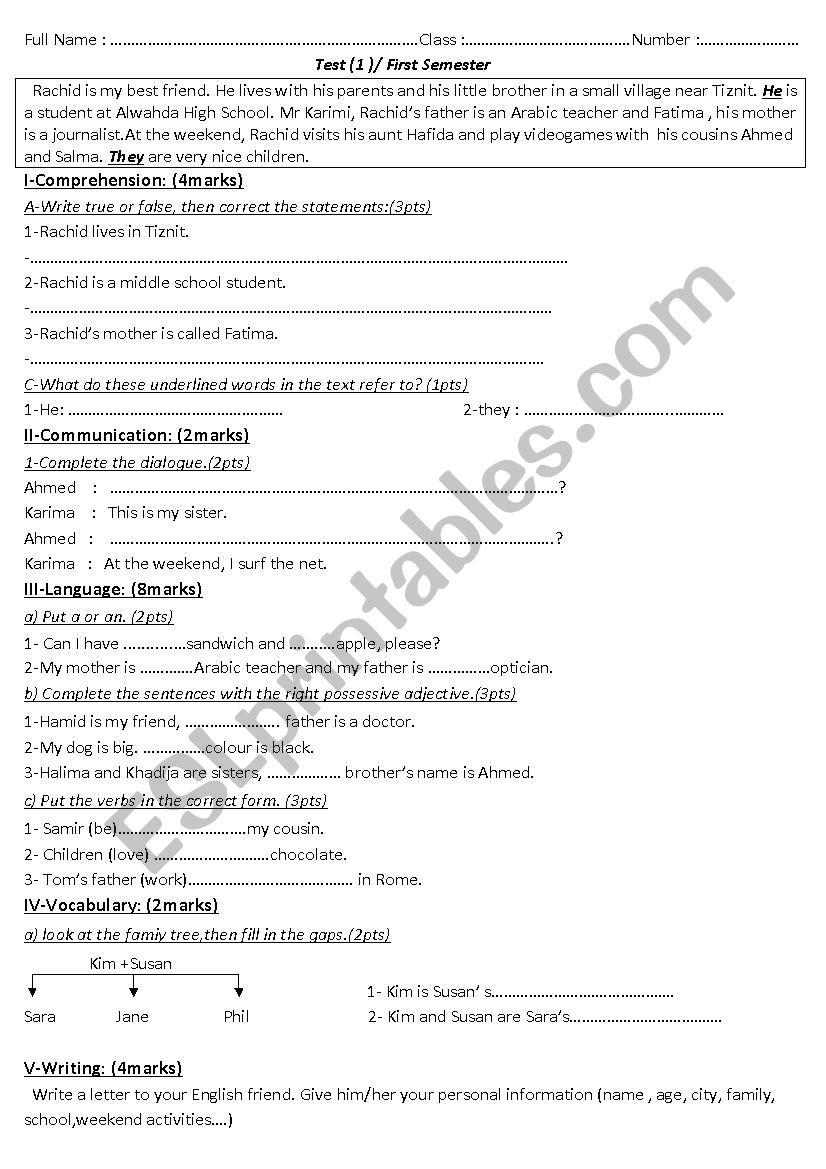 English test for beginners worksheet