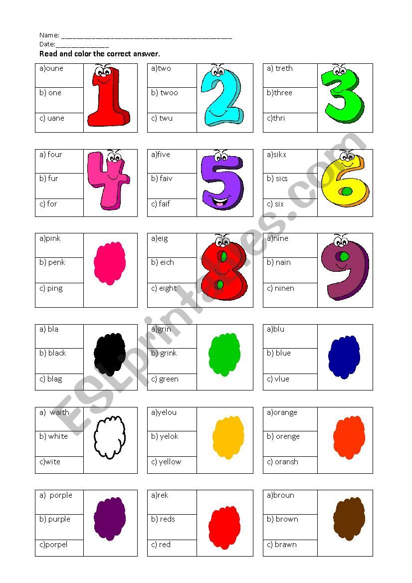 Numbers And Color ESL Worksheet By Denisseygerard