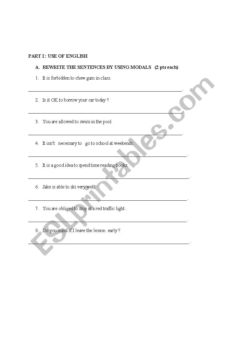 pre-intermediate test a worksheet