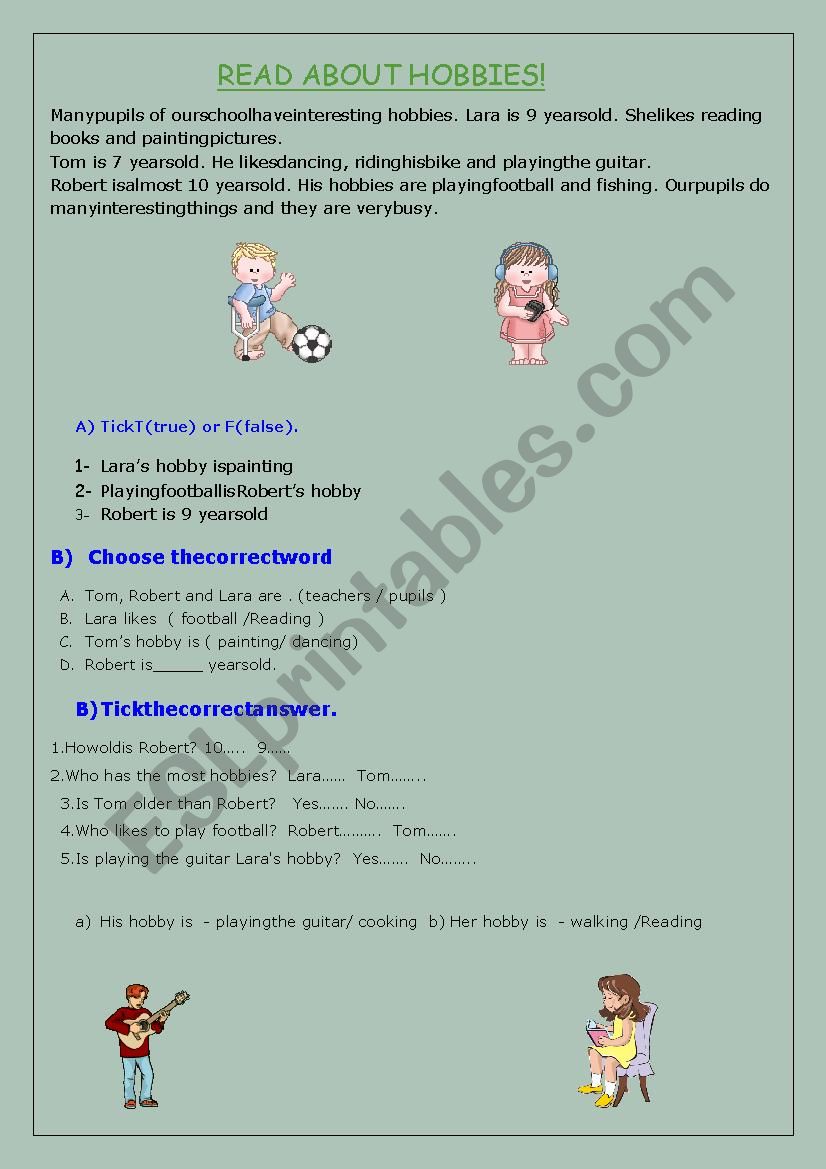 Hobbies worksheet