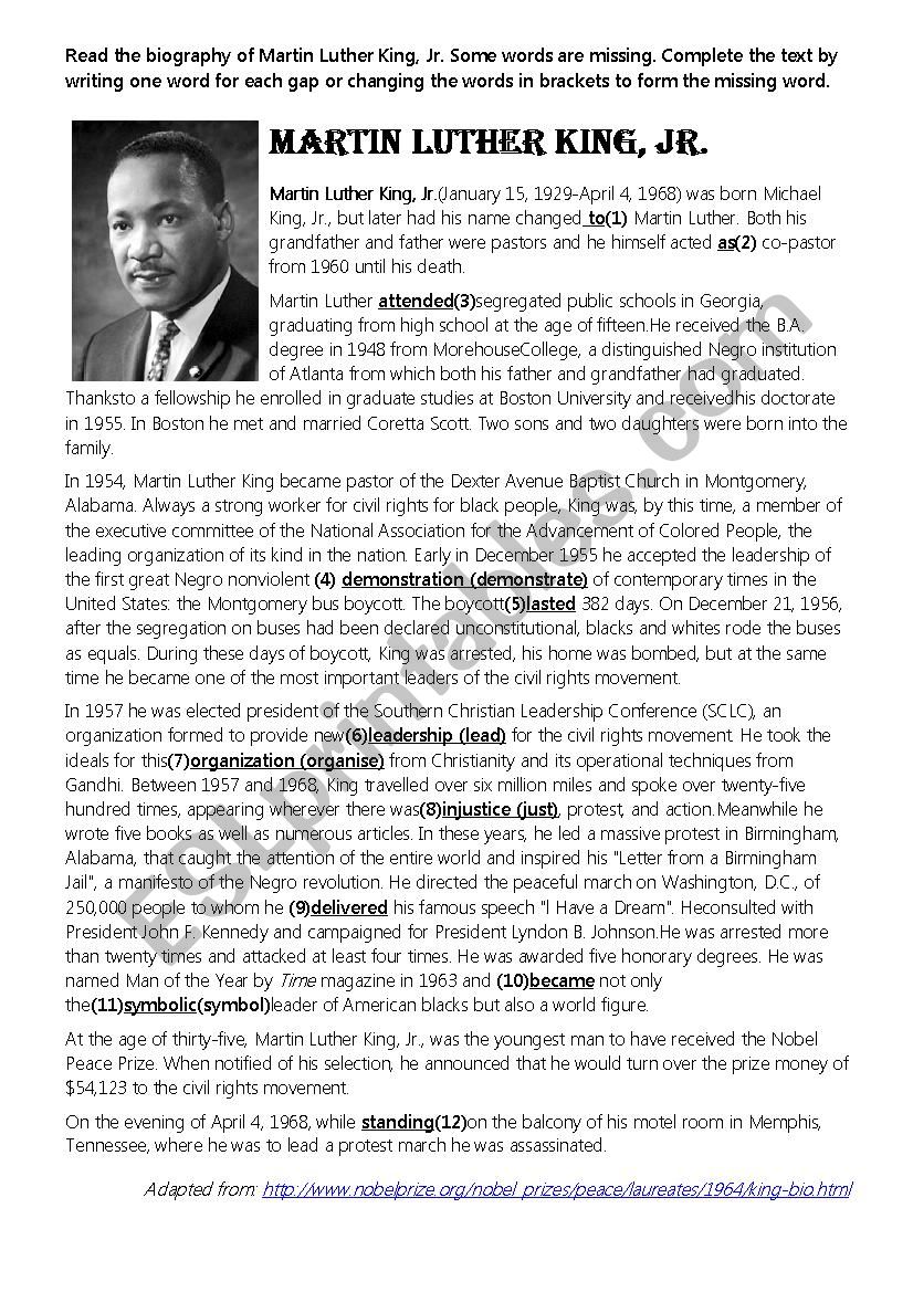 brief biography martin luther king jr