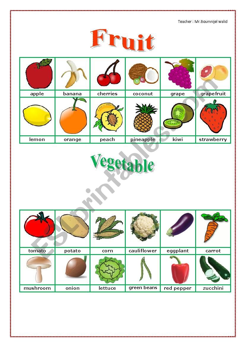 Fruit And Vegetables Esl Worksheet By Louna13