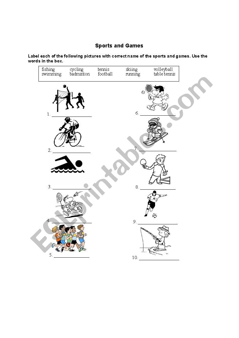 sports and games esl worksheet by mia2806