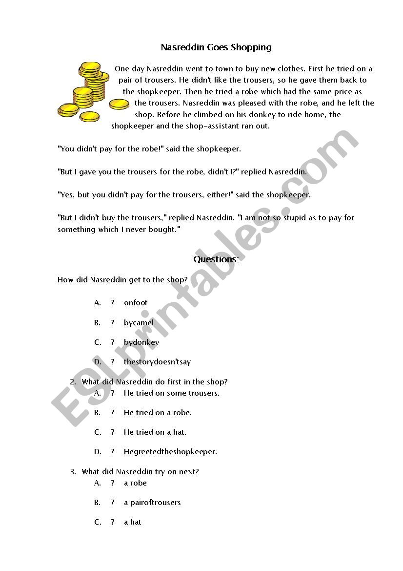 Nasreddin Goes Shopping worksheet