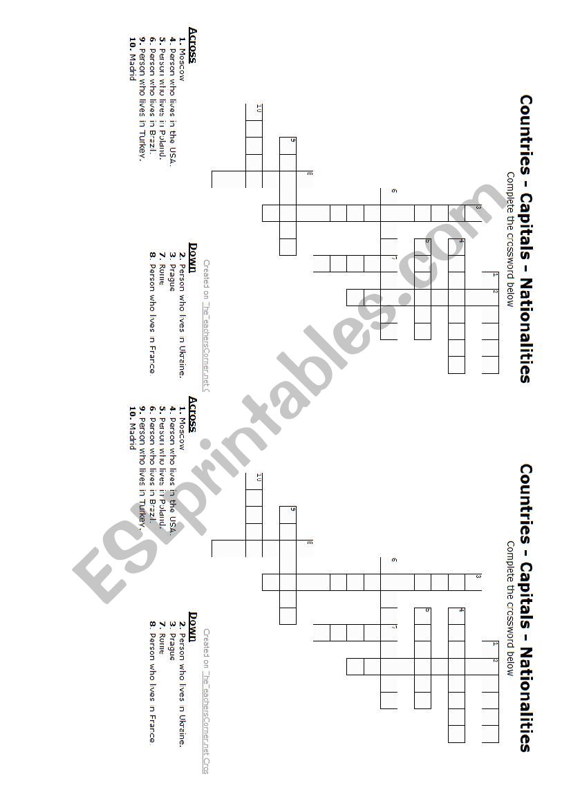 Crossword puzzle - Countries, Nationalities