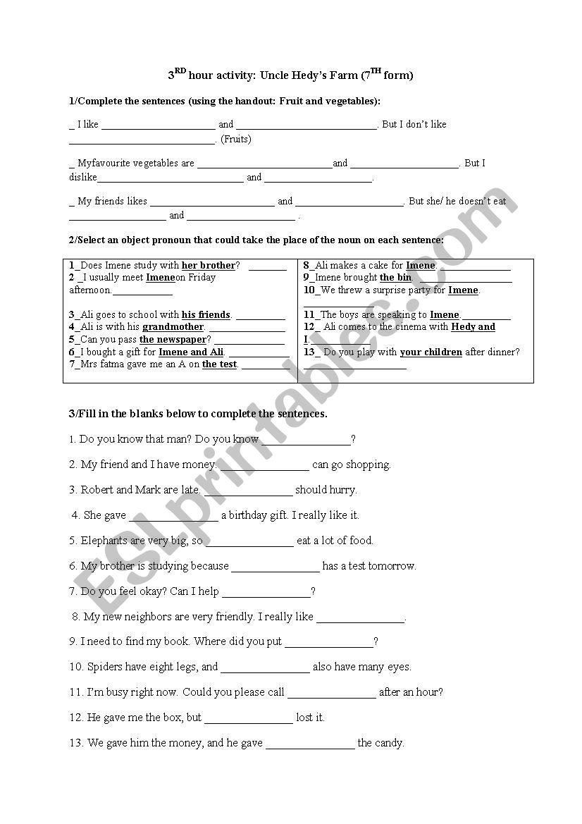 3rd Hour Activity: Uncle Hedy´s Farm - Esl Worksheet By Sanaanas