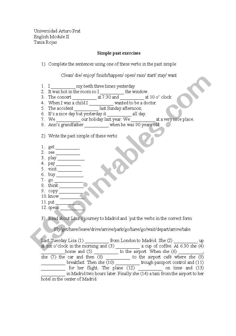 Simple past exercises worksheet