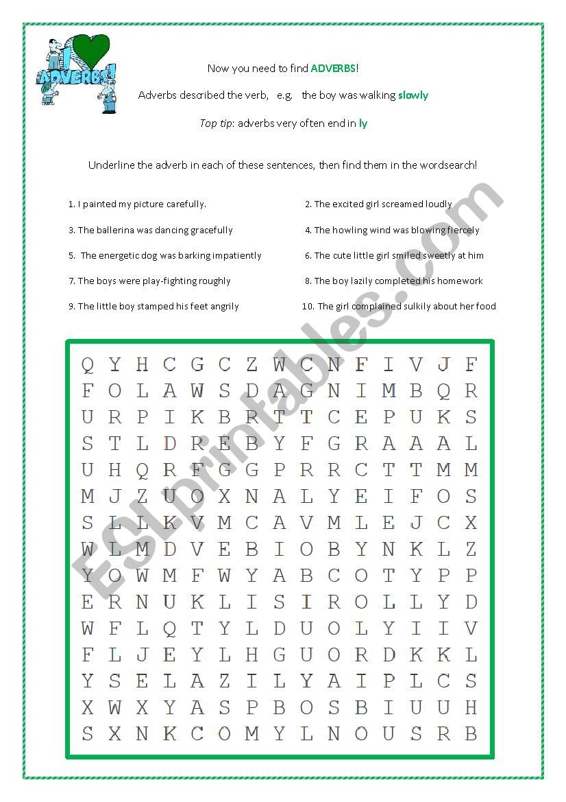 Adverbs Word Search ESL Worksheet By TheDinnerWitch