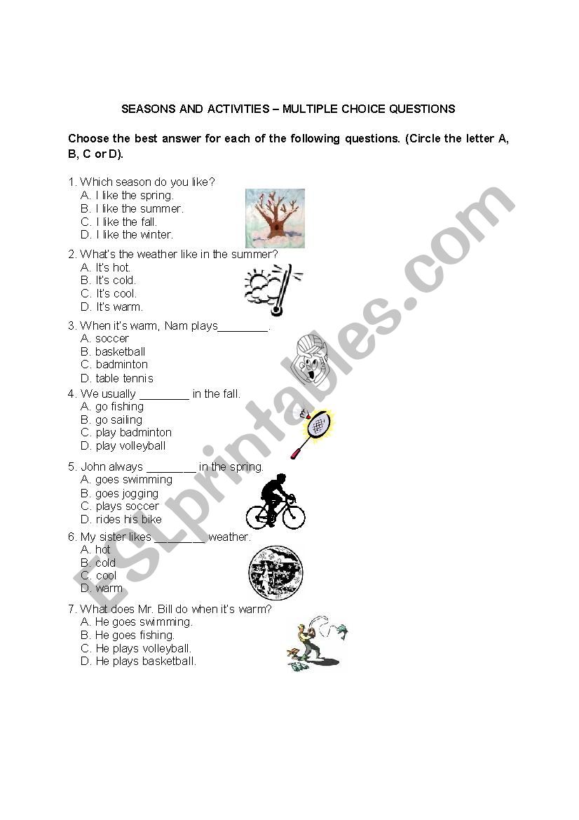 Seasons and Activities worksheet