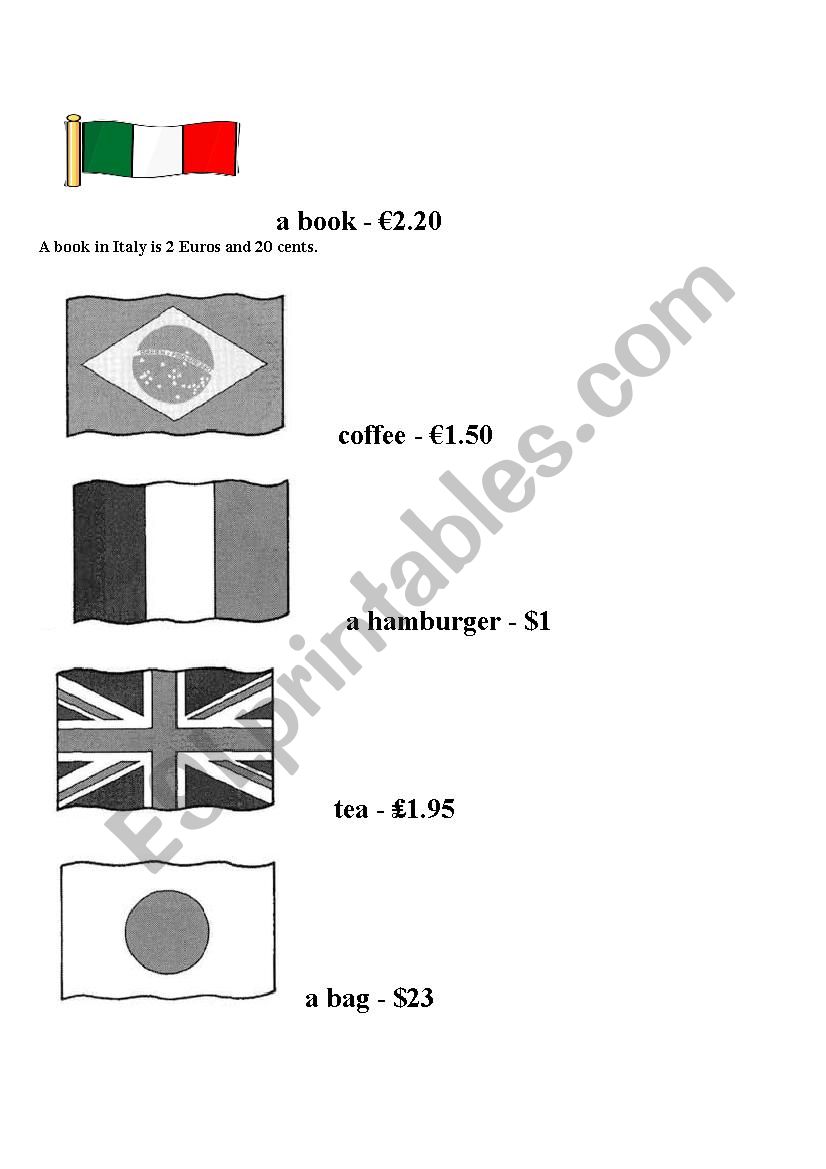 Countries and prices worksheet