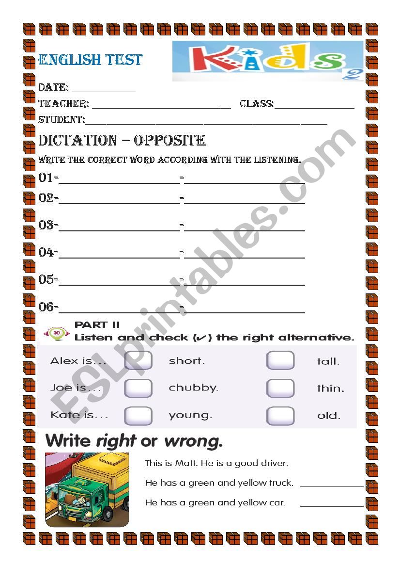 Opposites - English Test Kids worksheet