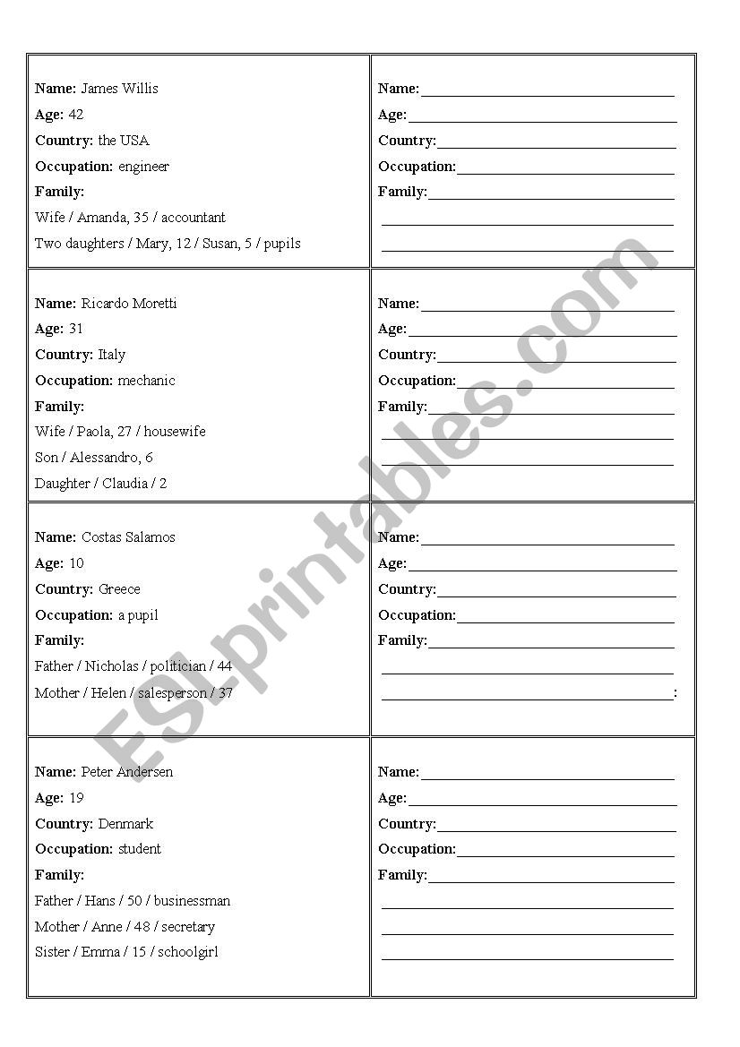 working in pairs worksheet