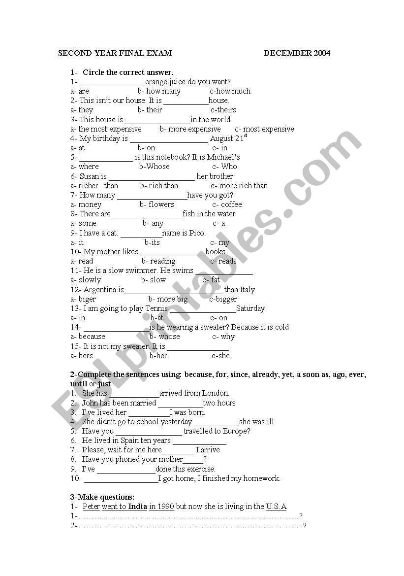 Revision  worksheet