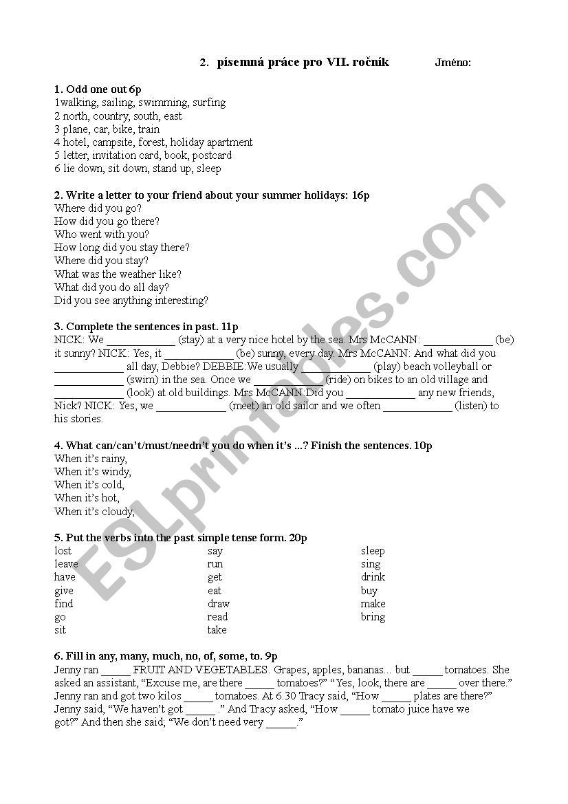 English test primary school worksheet
