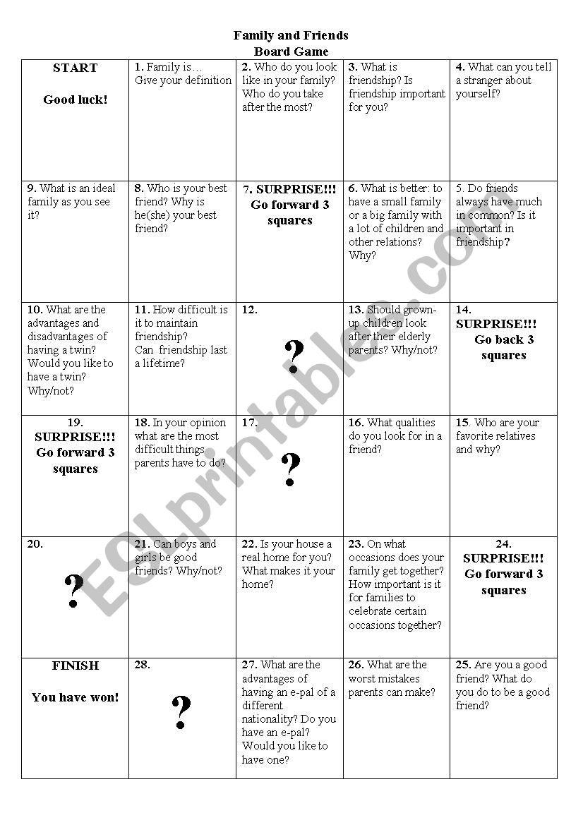 Family and friends worksheet