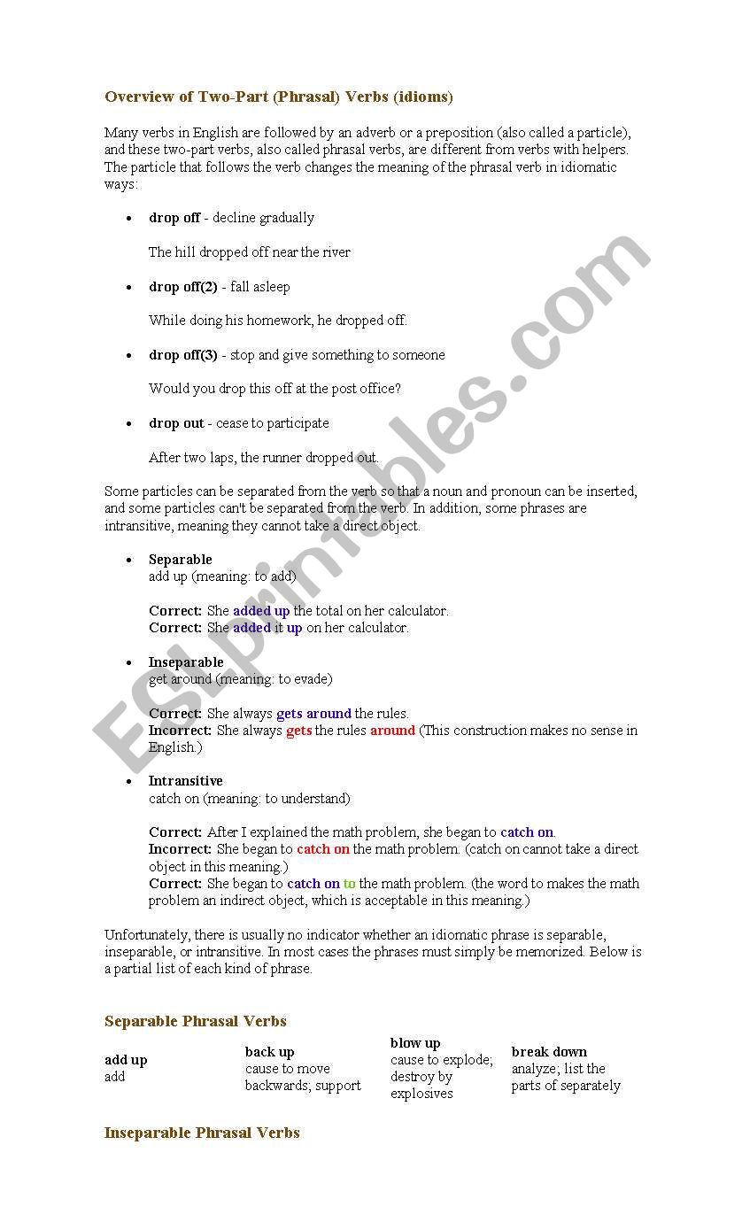 phrasal verbs worksheet