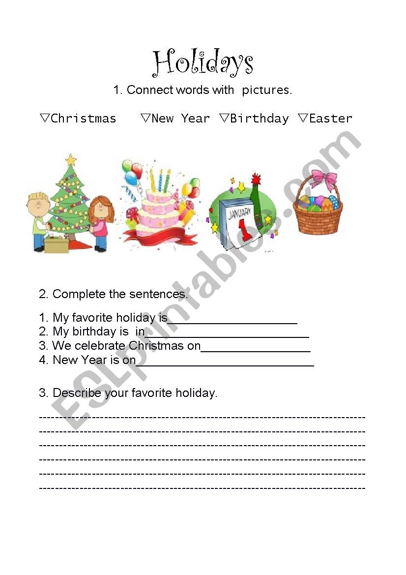 Holidays worksheet