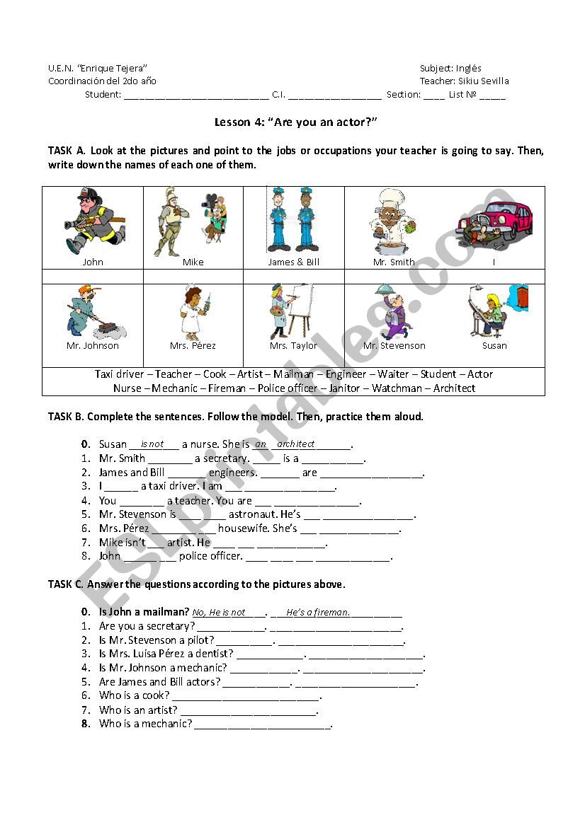 Jobs and Occupations worksheet