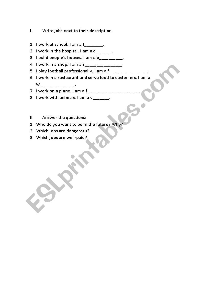 jobs  worksheet