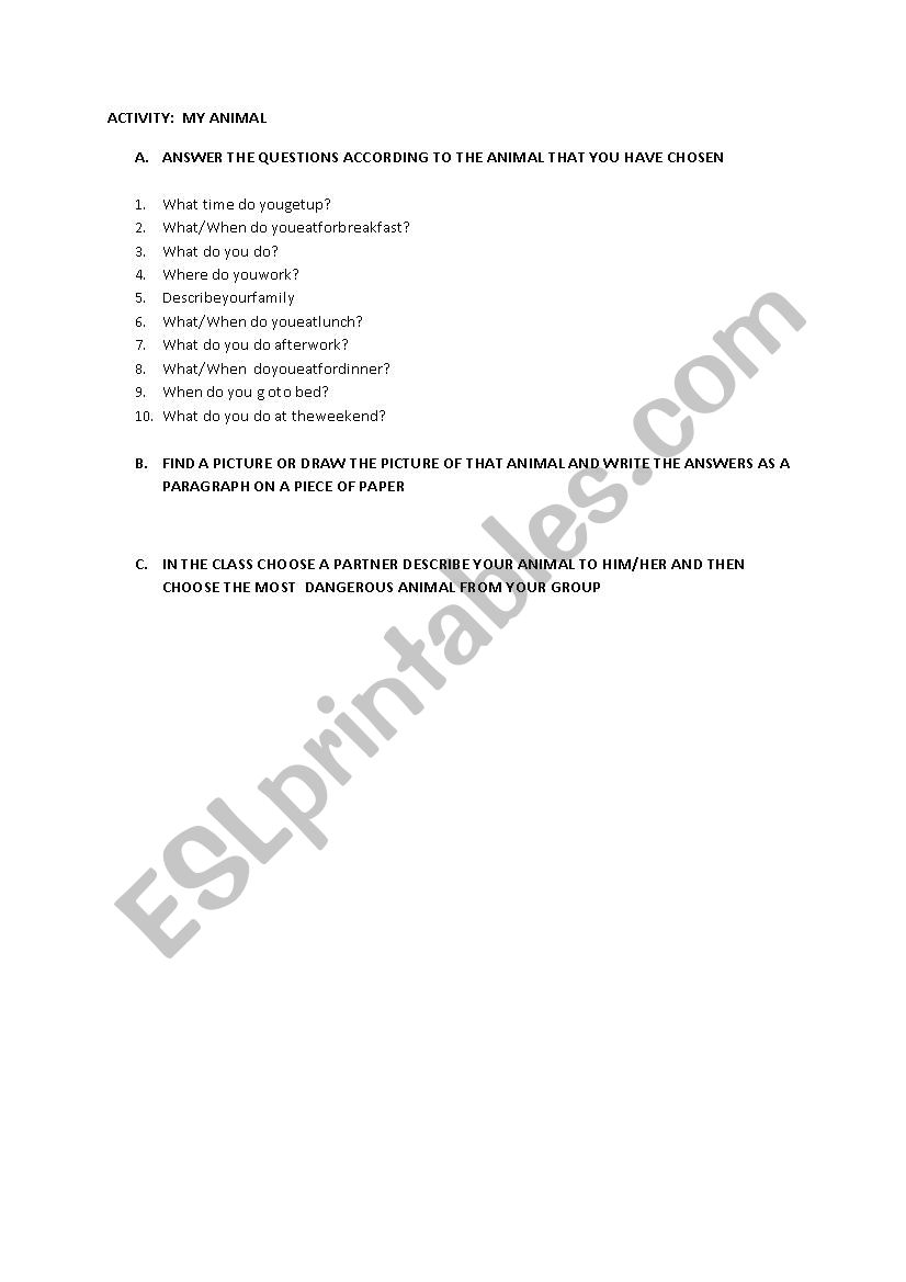 habitual actions worksheet