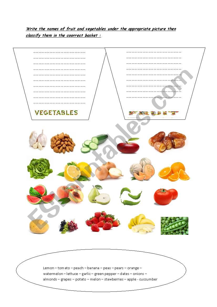 fruit and vegetables worksheet