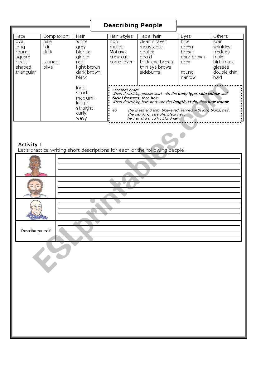 Describing People Part 1 worksheet