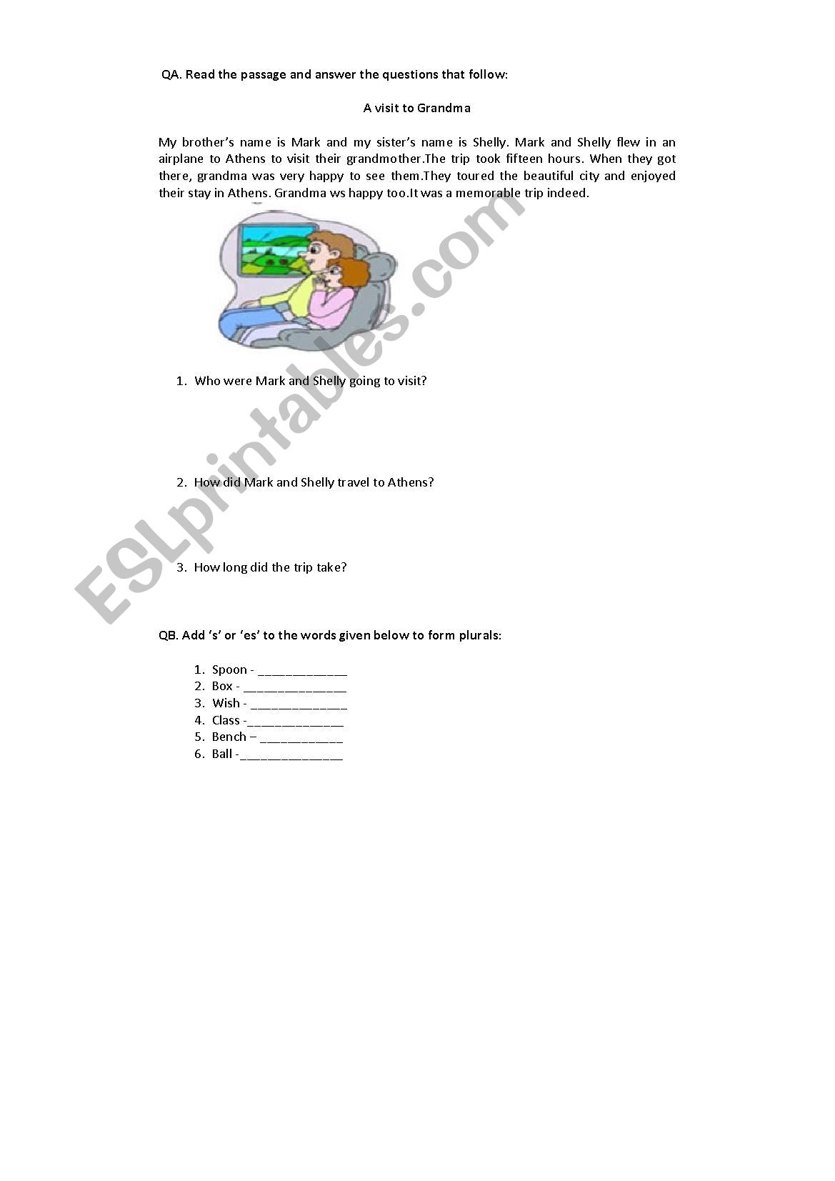 Comprehension Passage worksheet