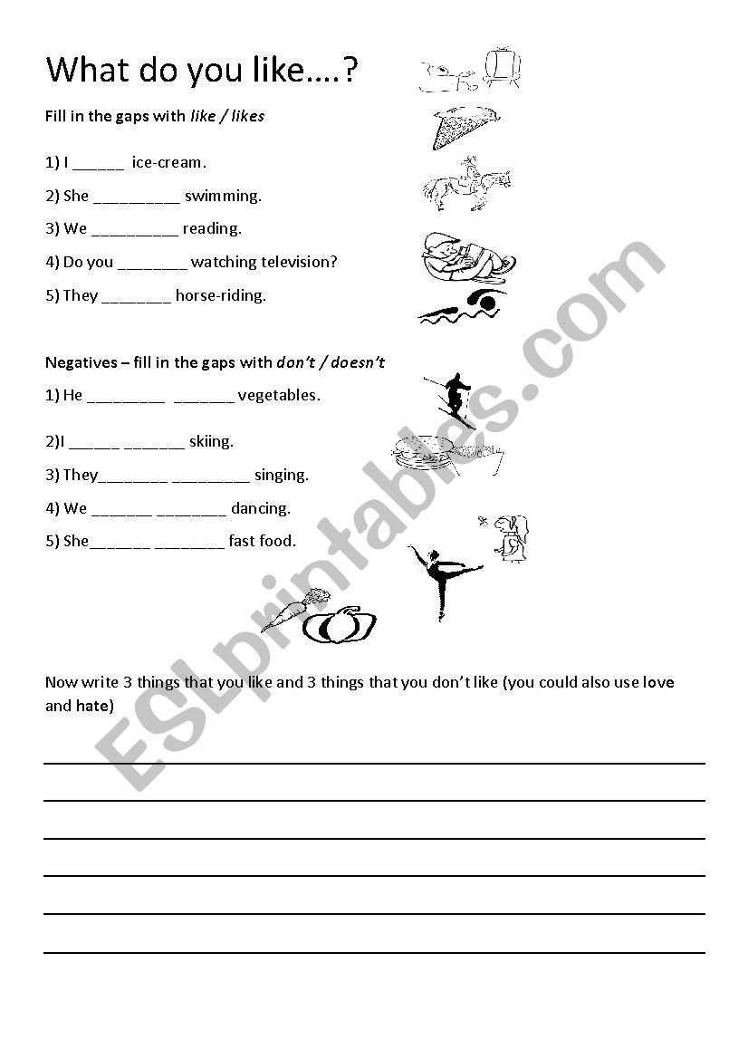 What do you like? worksheet