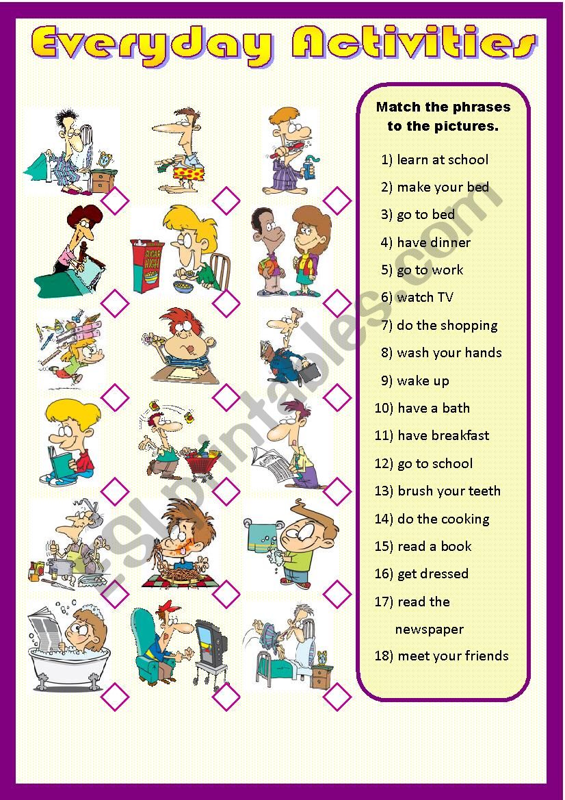 Everyday Activities ESL Worksheet By Kr mel