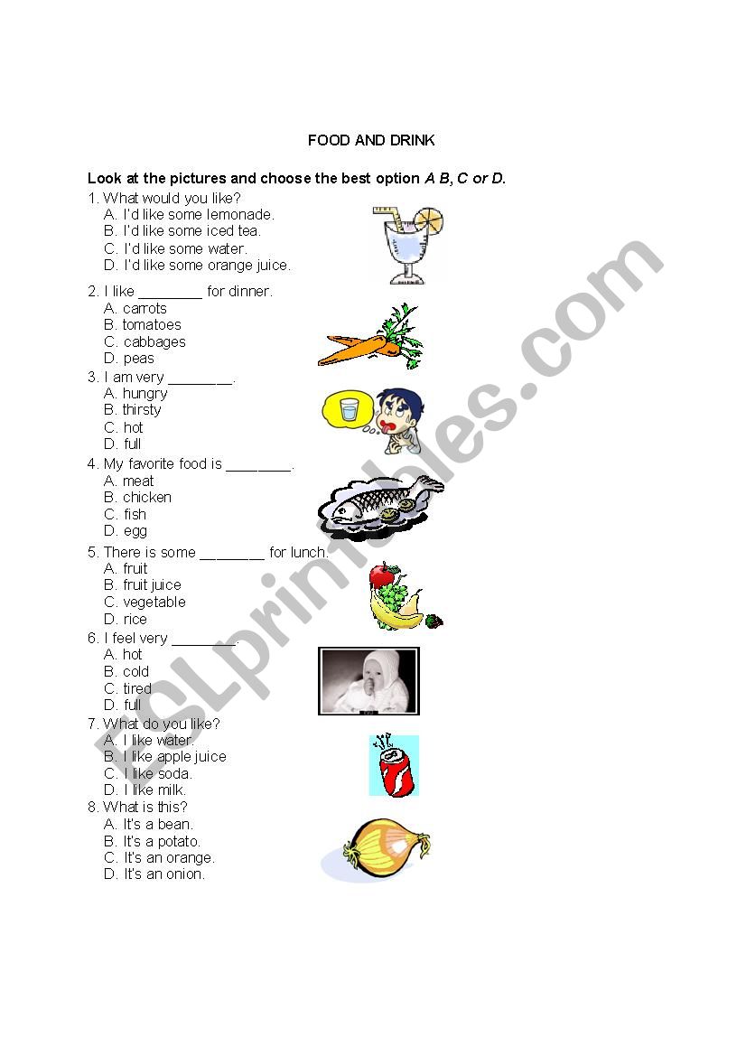 Food and Drink - MCQ with Pictures