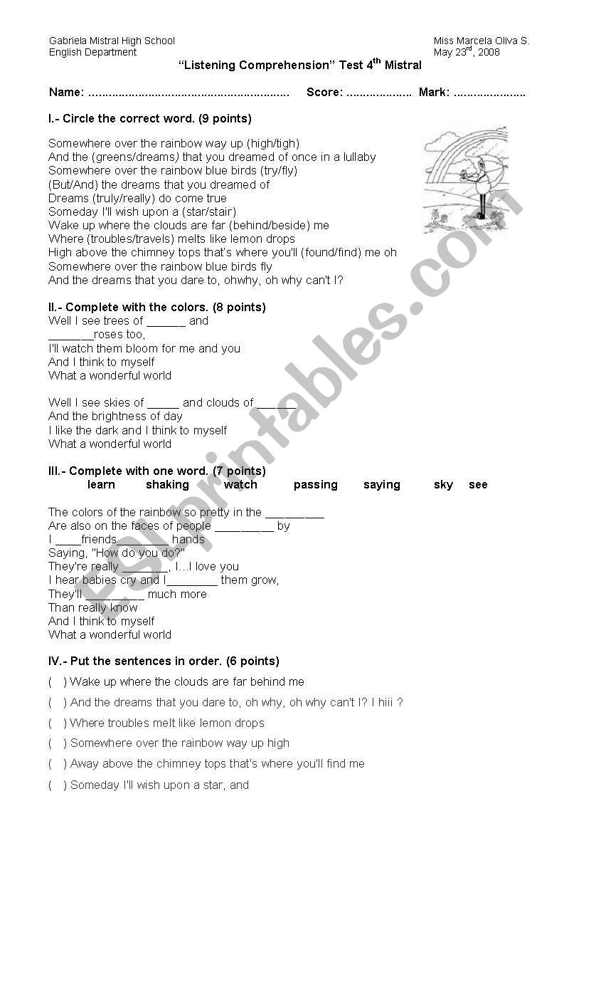 song worksheet