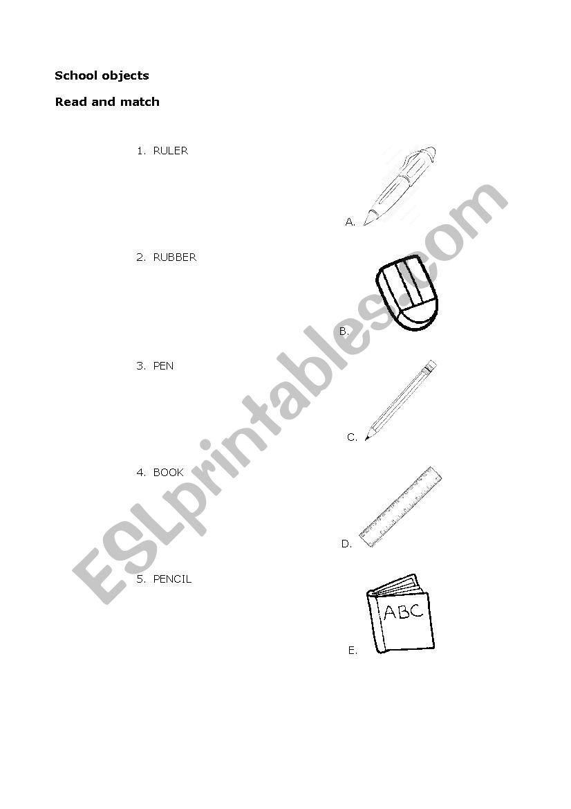 School objects worksheet