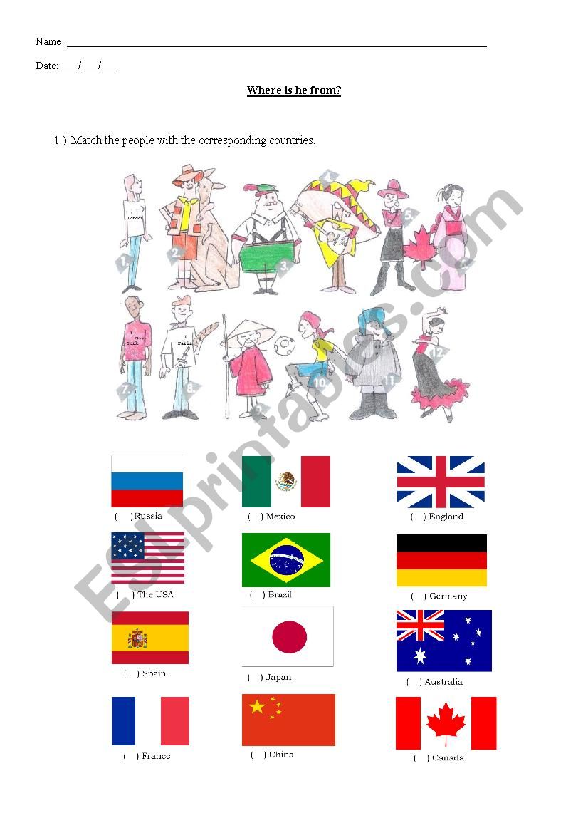 Countries and ationalities worksheet