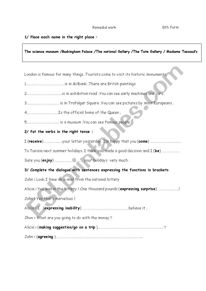 Remedial work  worksheet