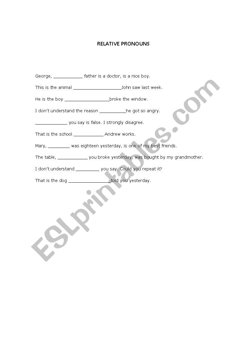 relative pronouns worksheet