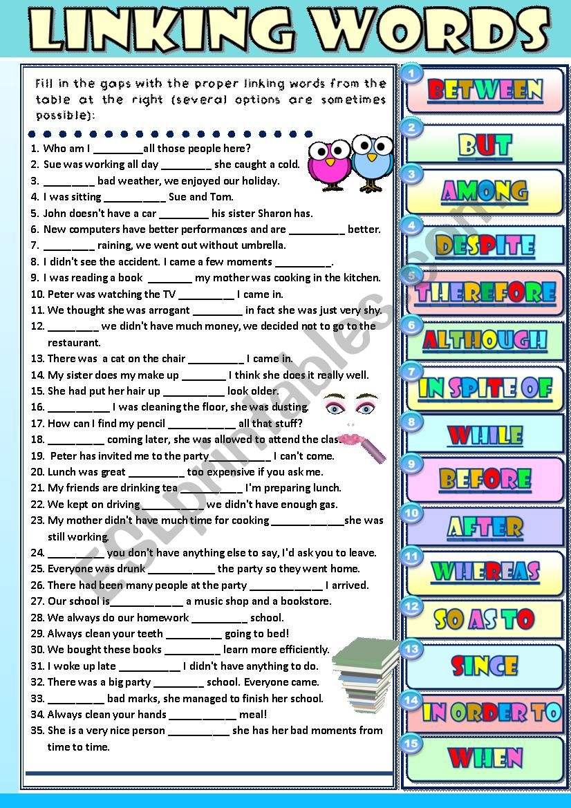 Linking Words Exercises ESL Worksheet By Dackala