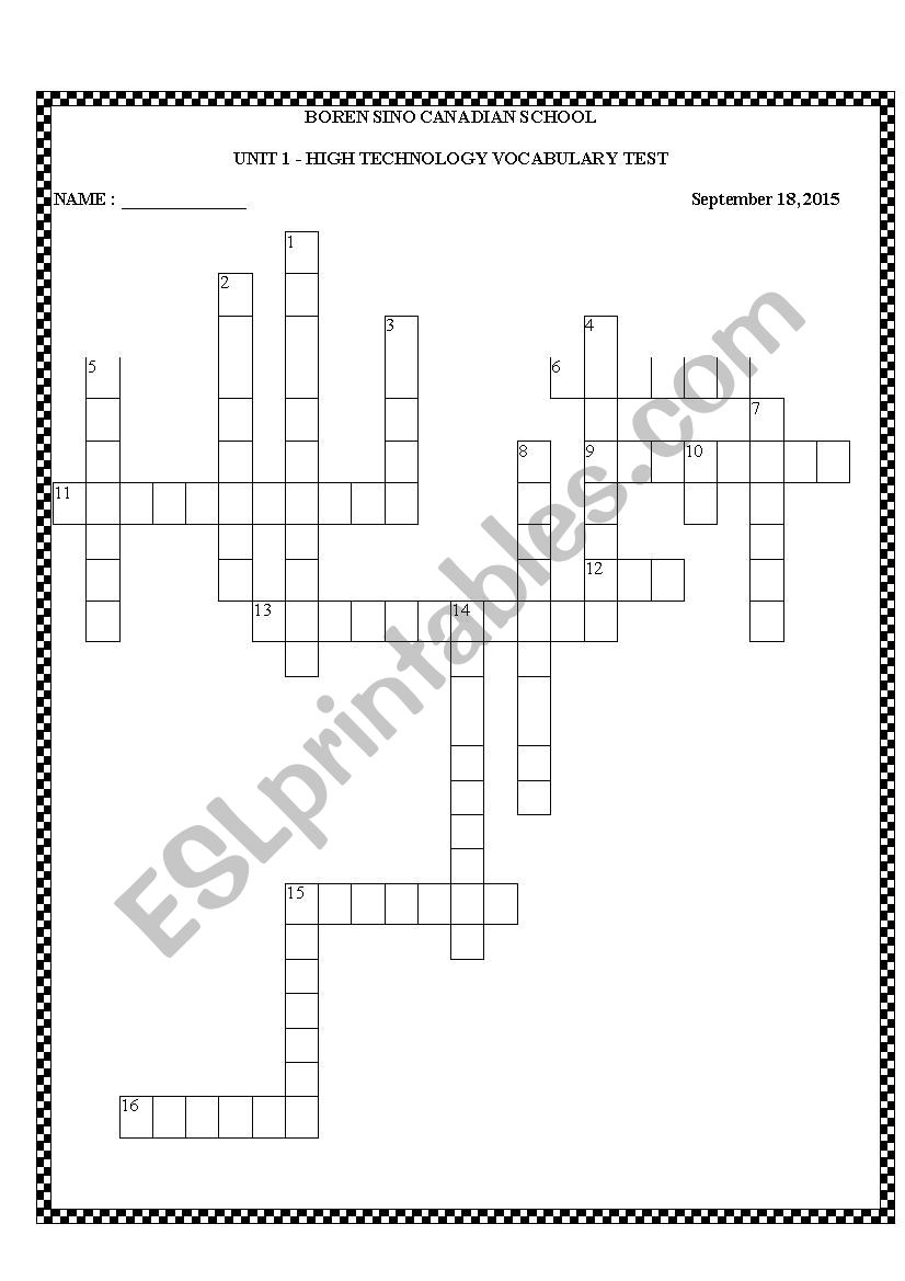 High Technology Crossword Puzzle