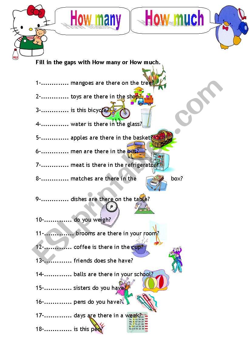 How Many How Much part 1 ESL Worksheet By Nuno Miguel