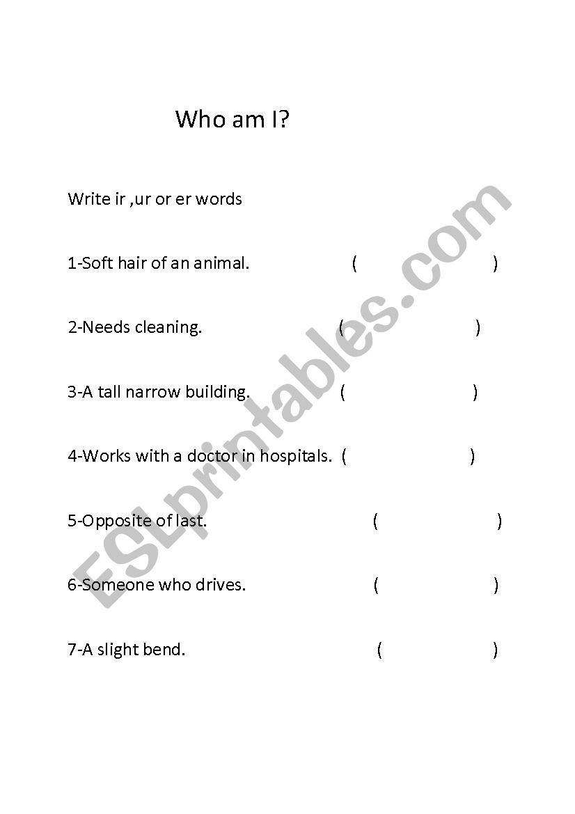 Who am I? worksheet