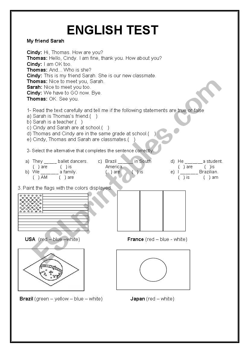 english test worksheet